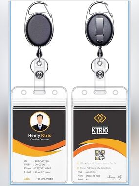 KTRIO ID Badge Holder with Retractable Reel - Black & Orange